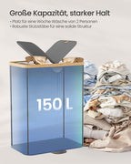 Wasmand met deksel en twee compartimenten leigrijs-natuurbeige