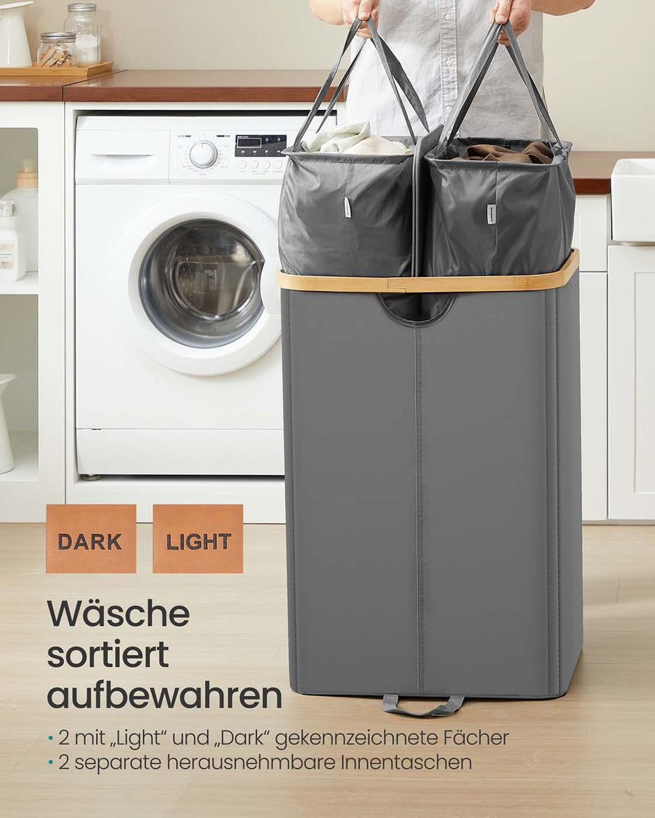 Wasmand met deksel – 2 compartimenten – 20 kg draagvermogen – Lichtgewicht 2 kg