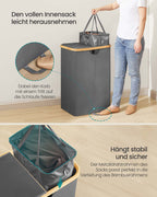 Wasmand met deksel en twee compartimenten leigrijs-natuurbeige