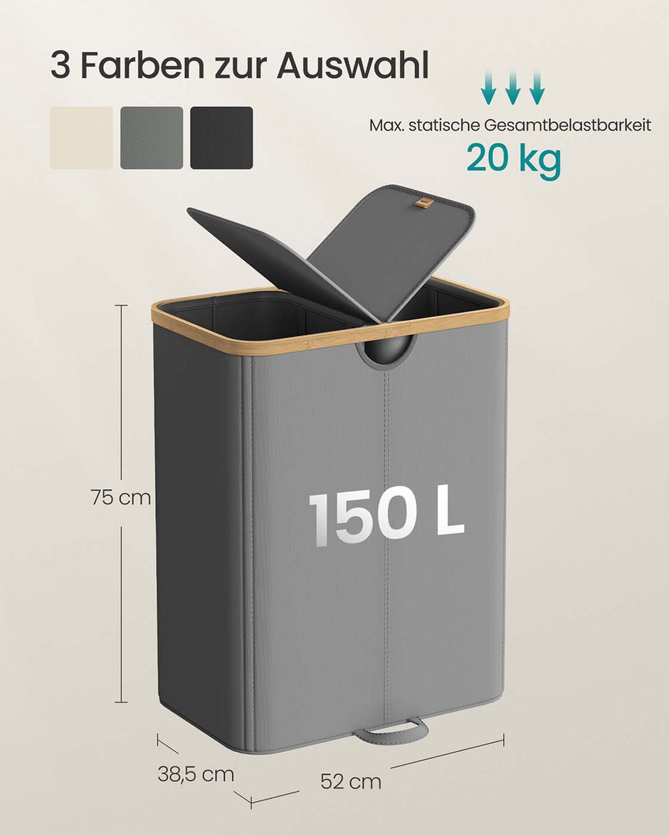 Wasmand met deksel – 2 compartimenten – 20 kg draagvermogen – Lichtgewicht 2 kg