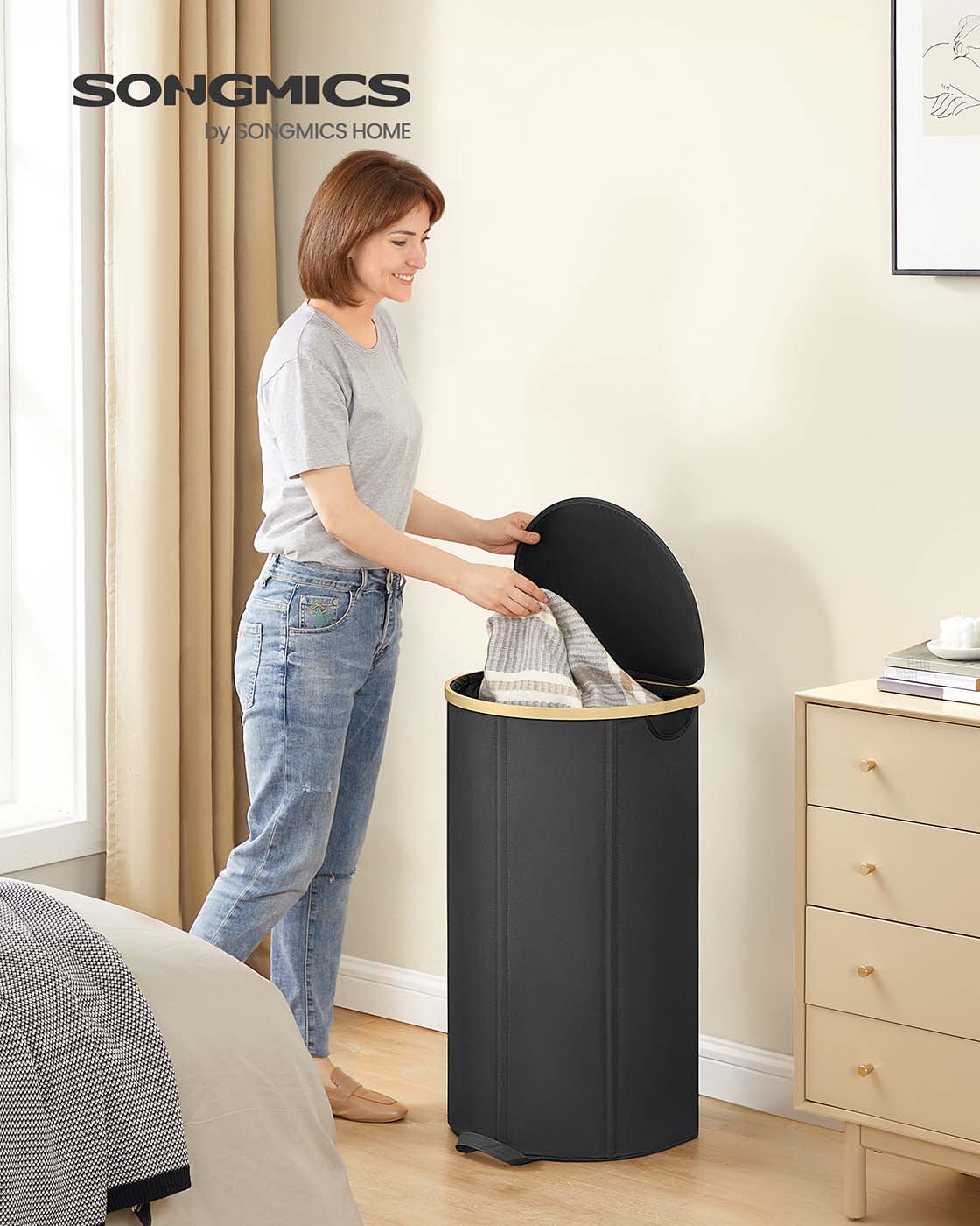 Wasmand met deksel – Met uitneembare tas – Oxfordstof