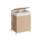Wasmand 100 L met 2 vakken en wielen naturel beige-mat wit