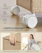 Wasmand 100 L met 2 vakken en wielen naturel beige-mat wit