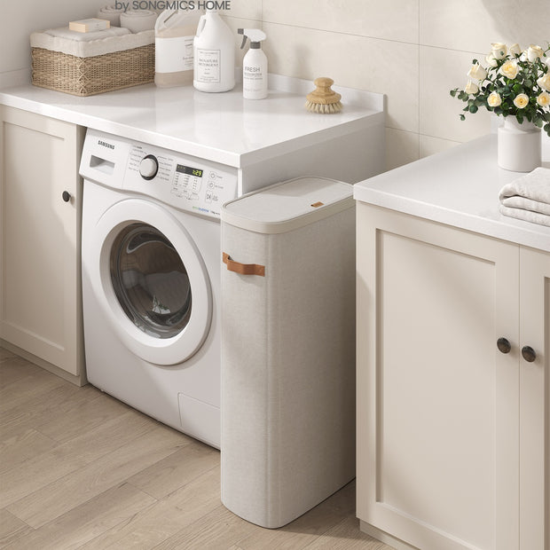Wasmand - 39 x 22 x 75 cm - 65 liter - met deksel en handgrepen - uitneembare waszak - cappuccinobeige - max. belasting 10 kg