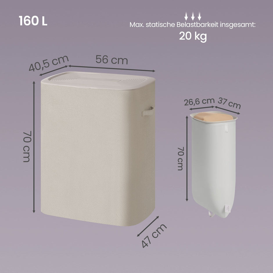 Wassorteerder met Deksel - 2 Vakken - 160 Liter - Cappuccinobeige
