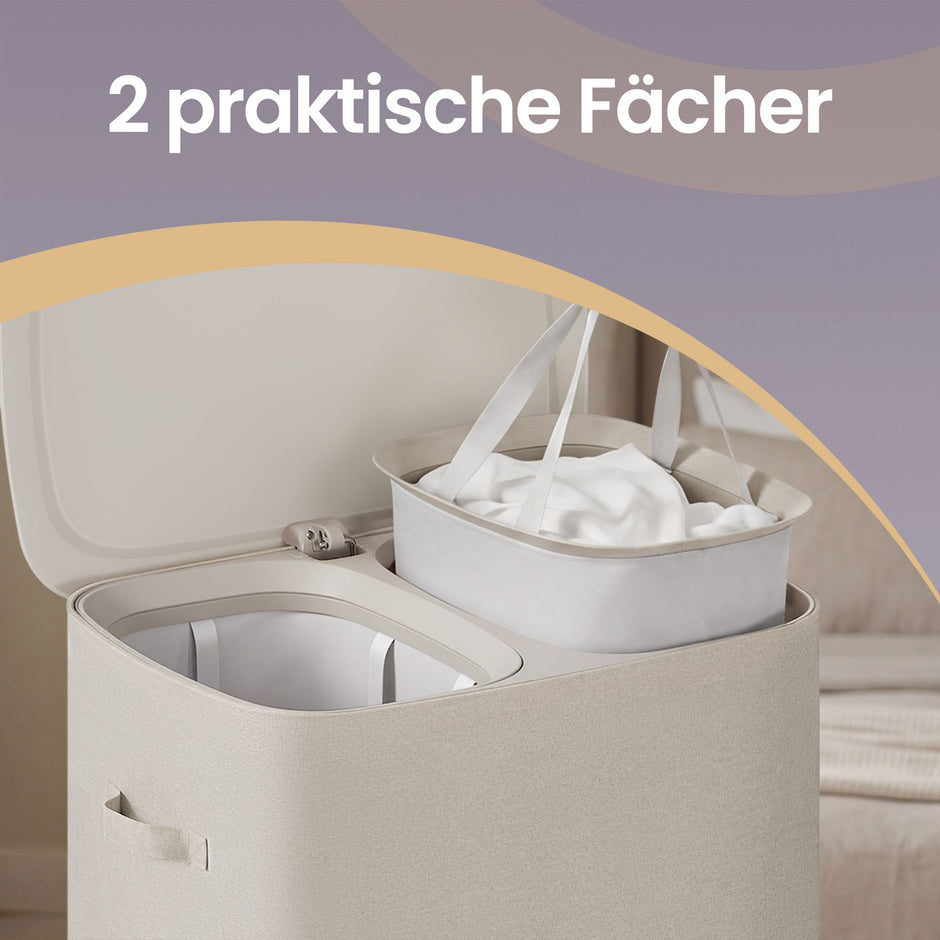 Wassorteerder met Deksel - 2 Vakken - 160 Liter - Pedaalbediening - Lichtbeige