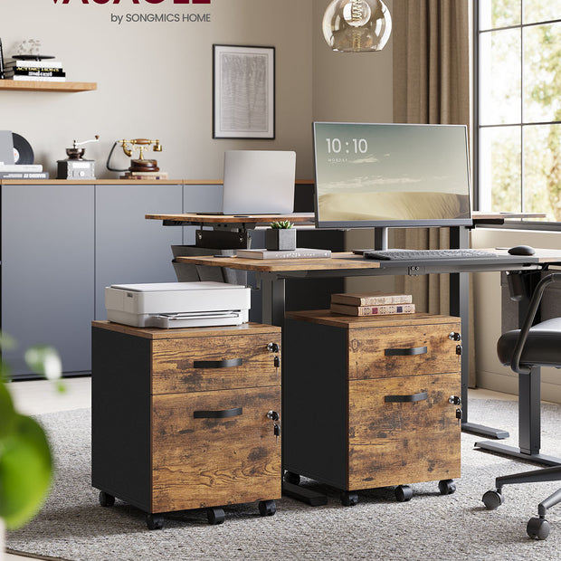 Rolcontainer 43,8 x 40 x 54,4 cm – 2 lades – Met wielen – Vintage bruin-inktzwart – Tot 30 kg draagvermogen