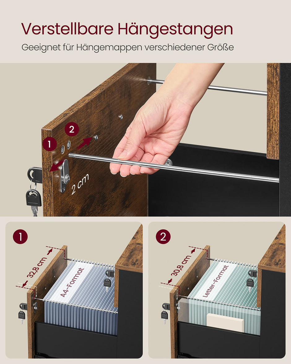 Rolcontainer 43,8 x 40 x 54,4 cm – 2 lades – Met wielen – Vintage bruin-inktzwart – Tot 30 kg draagvermogen