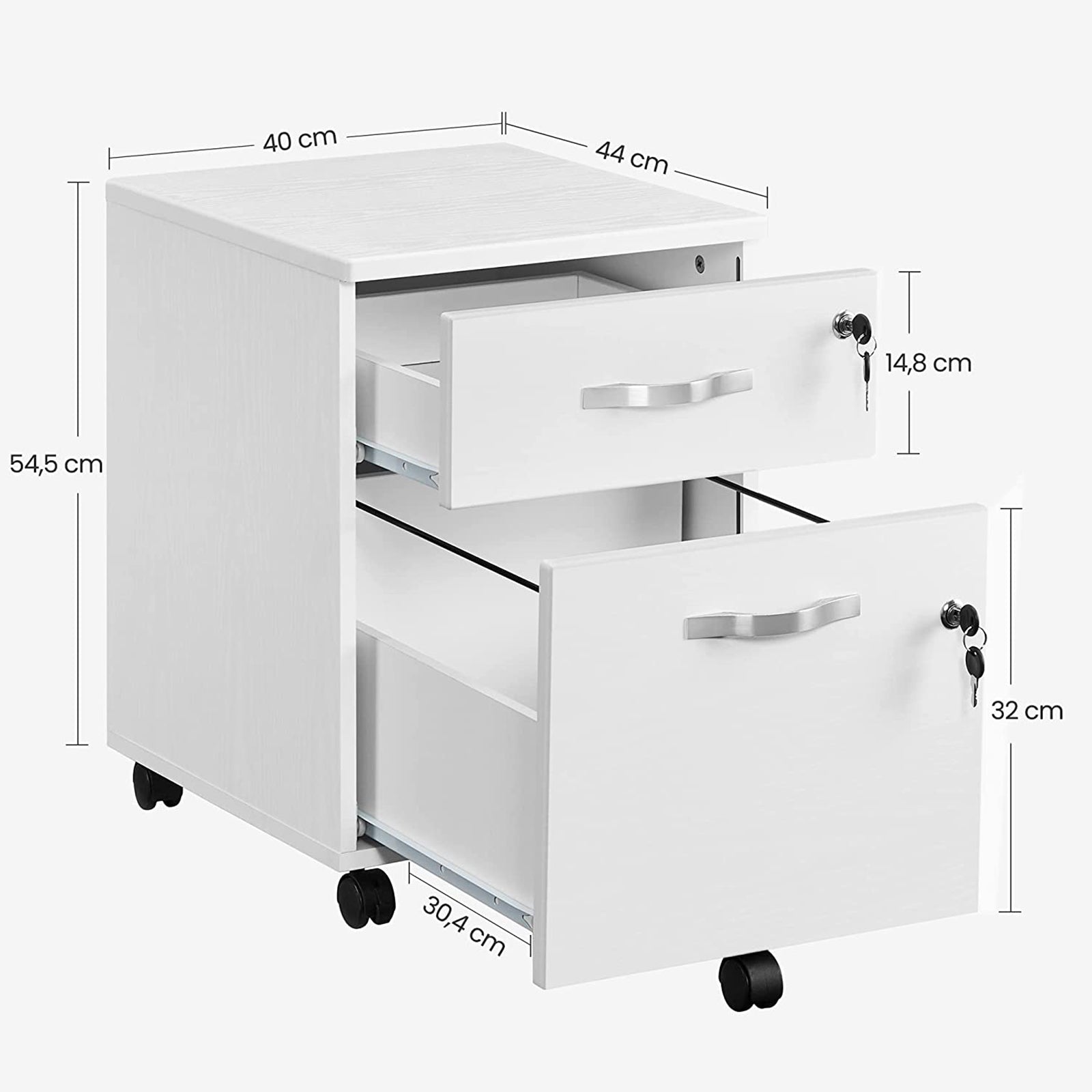 Rolcontainer 44 x 40 x 54,5 cm – Met wielen – Wit – Tot 50 kg draagvermogen