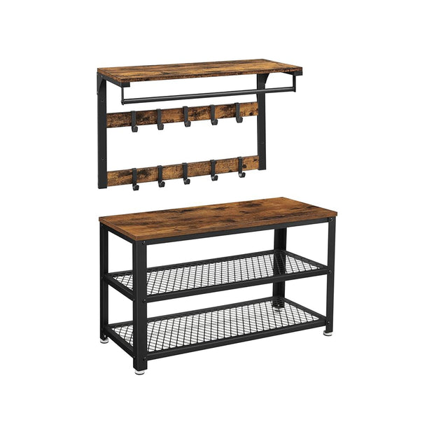 Kapstok met schoenenbank – Industrieel ontwerp – 10 haken – Tot 100 kg draagvermogen