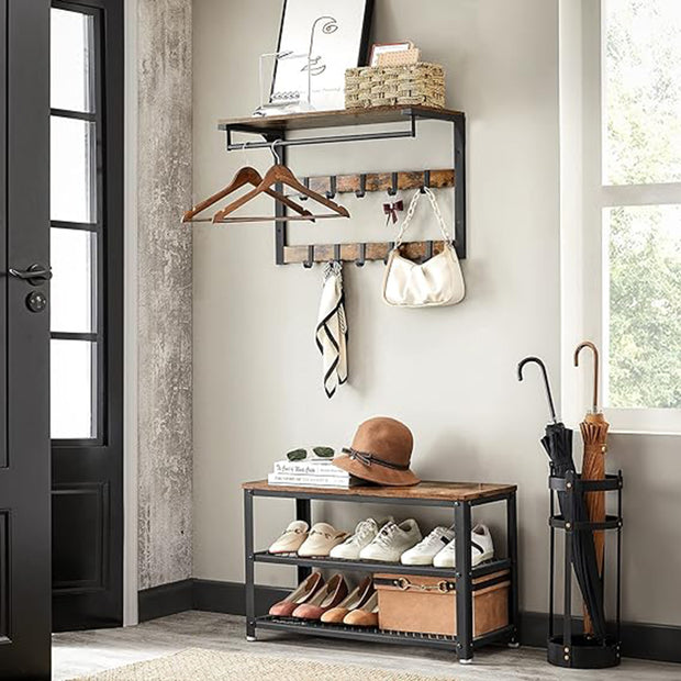 Kapstok met schoenenbank – Industrieel ontwerp – 10 haken – Tot 100 kg draagvermogen