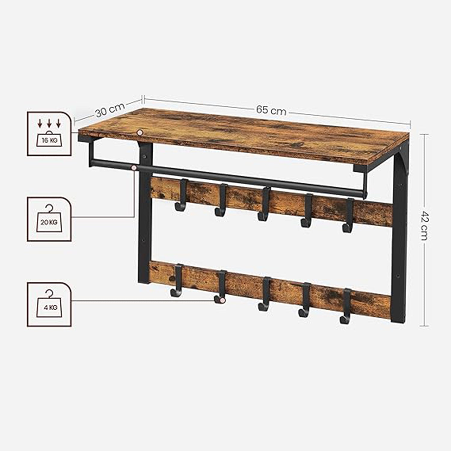 Wandkapstok – met metalen frame – vintage bruin en zwart