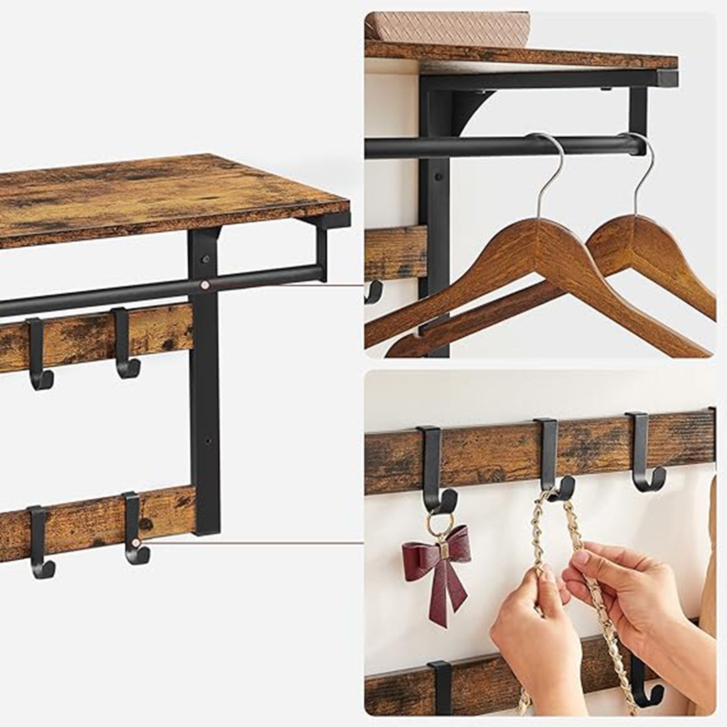 Wandkapstok – met metalen frame – vintage bruin en zwart