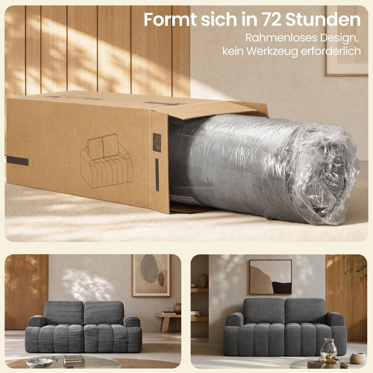 Modulaire Bank – Zonder Frame – Chenille – 176 x 92 cm – Loodgrijs