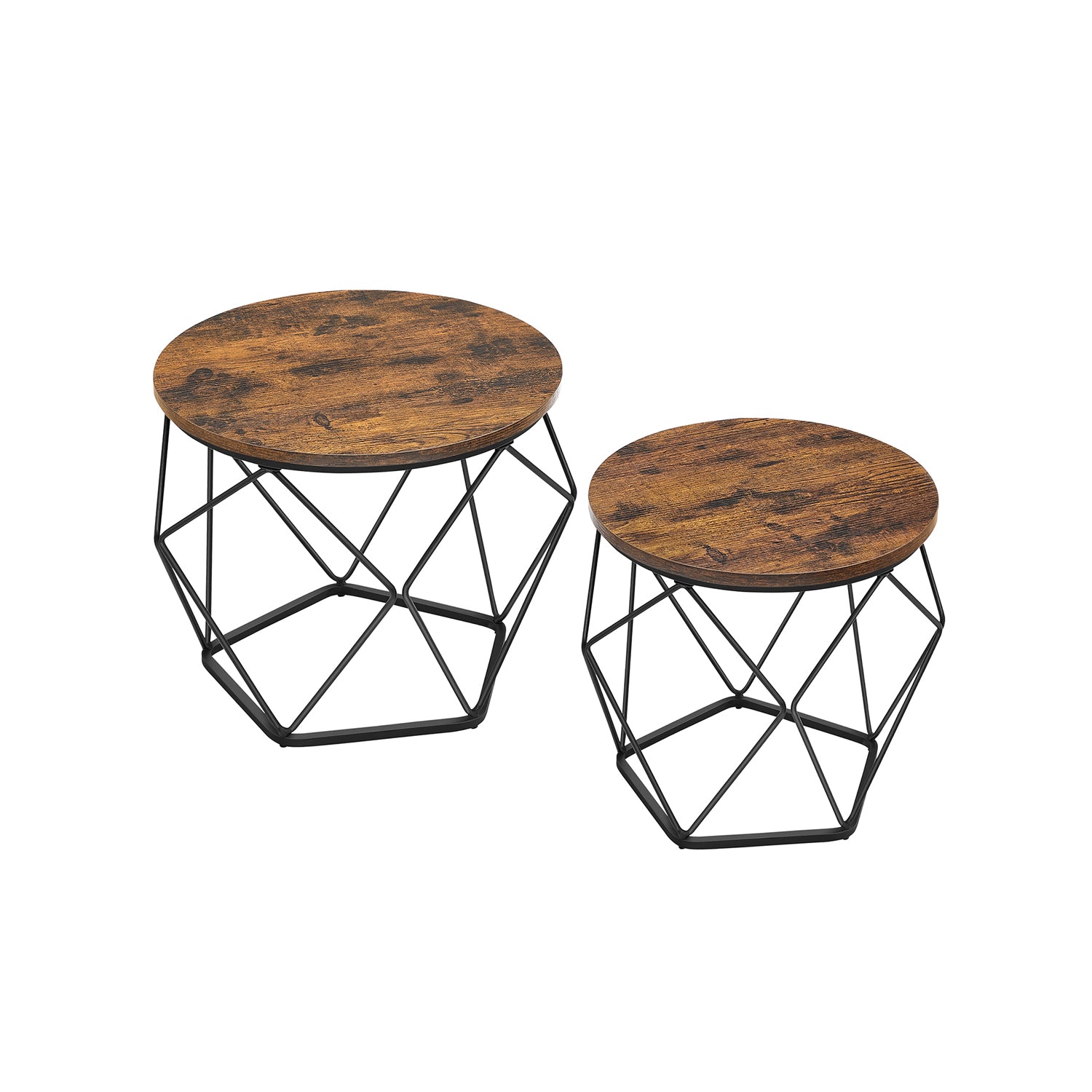 Ronde salontafel set van 2 – vintage flair – bruin en zwart