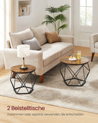 Ronde salontafel set van 2 – vintage flair – vintage bruin-inktzwart