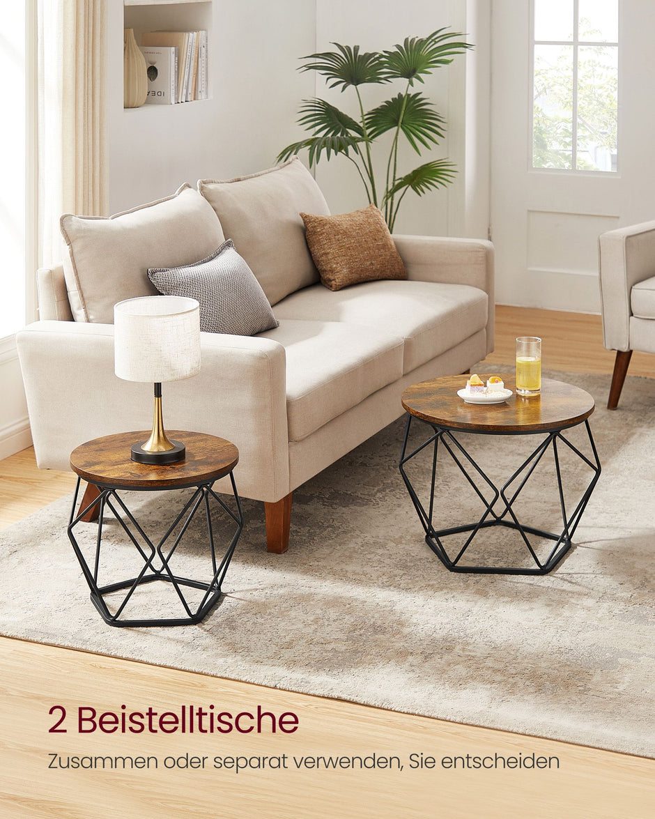 Ronde salontafel set van 2 – vintage flair – bruin en zwart