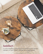 Ronde salontafel set van 2 – vintage flair – vintage bruin-inktzwart