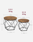 Ronde salontafel set van 2 – vintage flair – vintage bruin-inktzwart