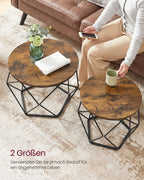 Ronde salontafel set van 2 – vintage flair – vintage bruin-inktzwart