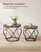 Ronde salontafel set van 2 – vintage flair – vintage bruin-inktzwart