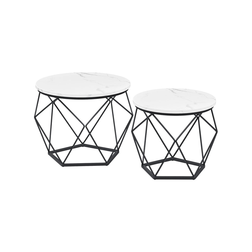 Ronde salontafel set van 2 – vintage flair – vintage bruin-inktzwart