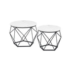 Ronde salontafel set van 2 – vintage flair – vintage bruin-inktzwart