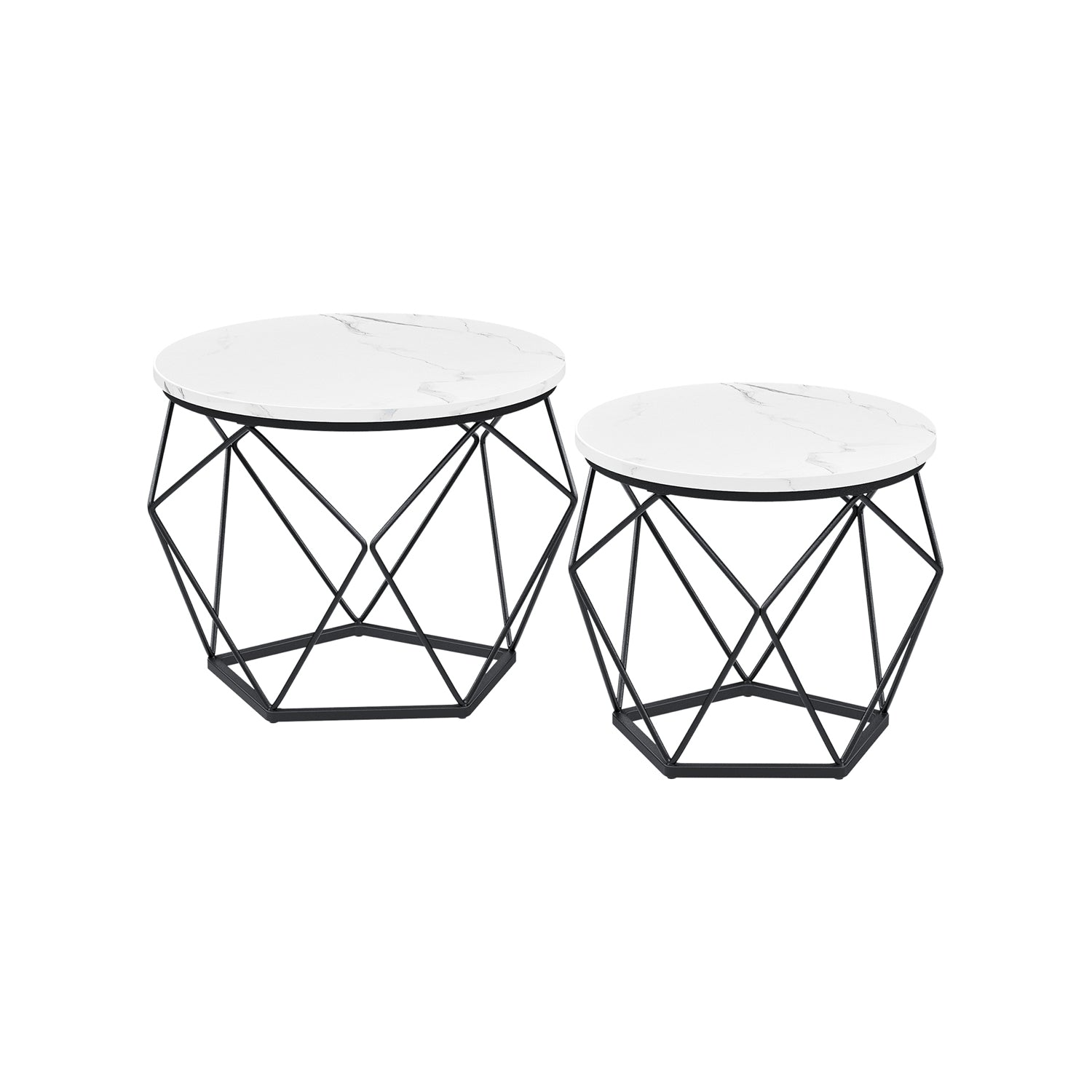 Ronde salontafel set van 2 – vintage flair – vintage bruin-inktzwart