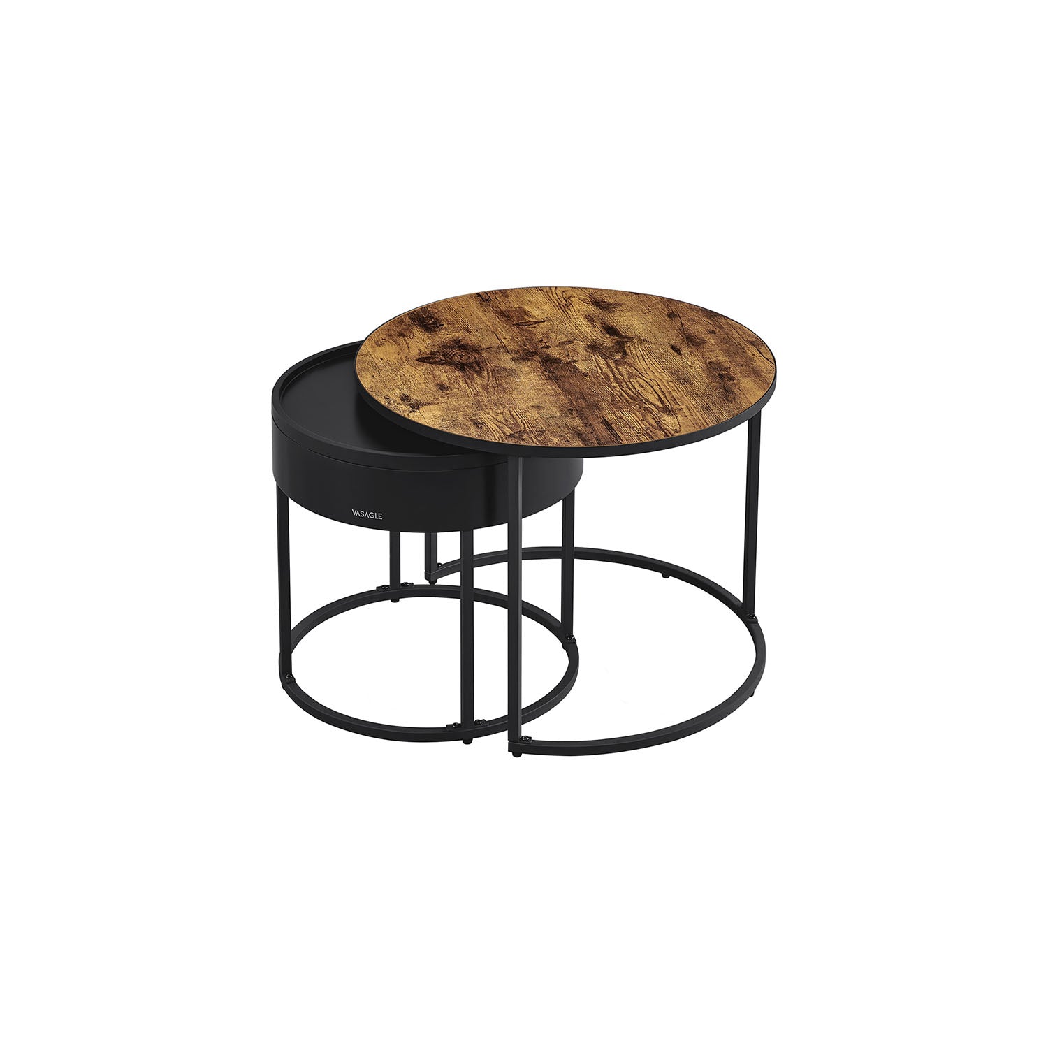 Ronde Salontafel Set Van 2 Vintage Bruin-Inktzwart