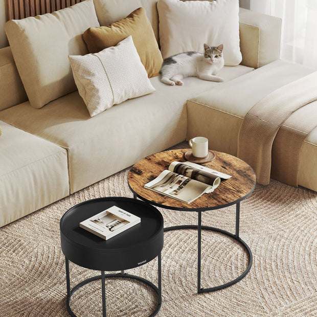 Ronde Salontafel Set van 2 – Vintage Bruin en Inktzwart