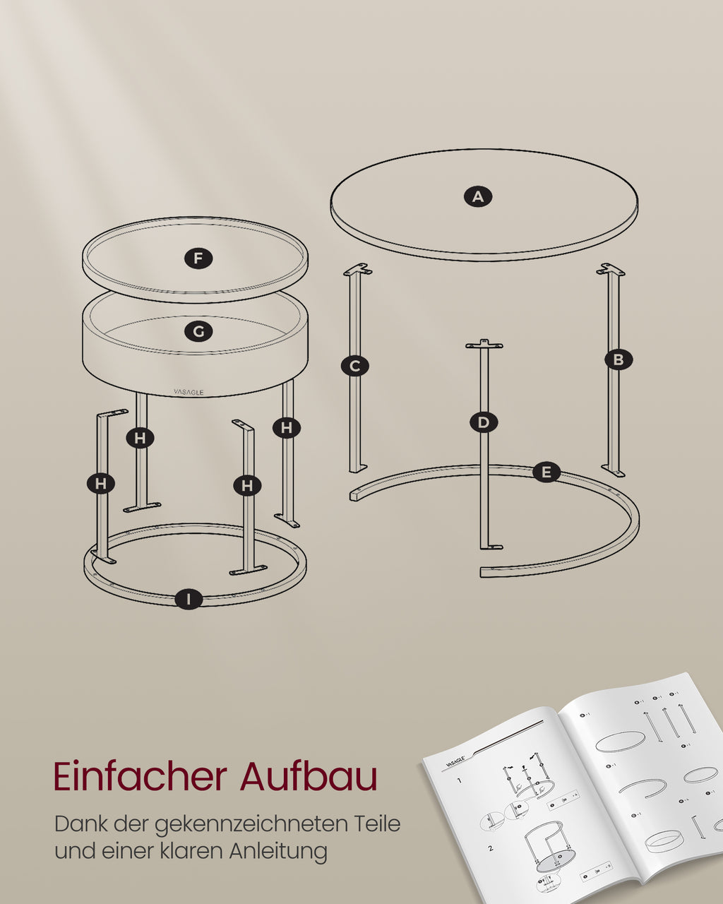 Ronde Salontafel Set Van 2 Vintage Bruin-Inktzwart