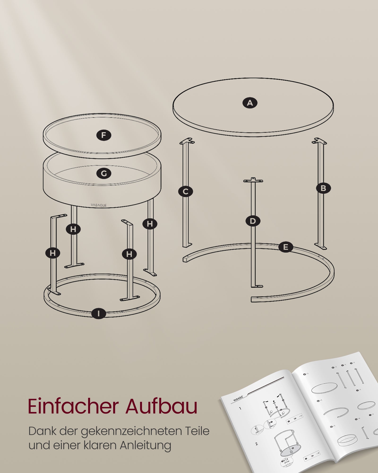 Ronde Salontafel Set Van 2 Vintage Bruin-Inktzwart
