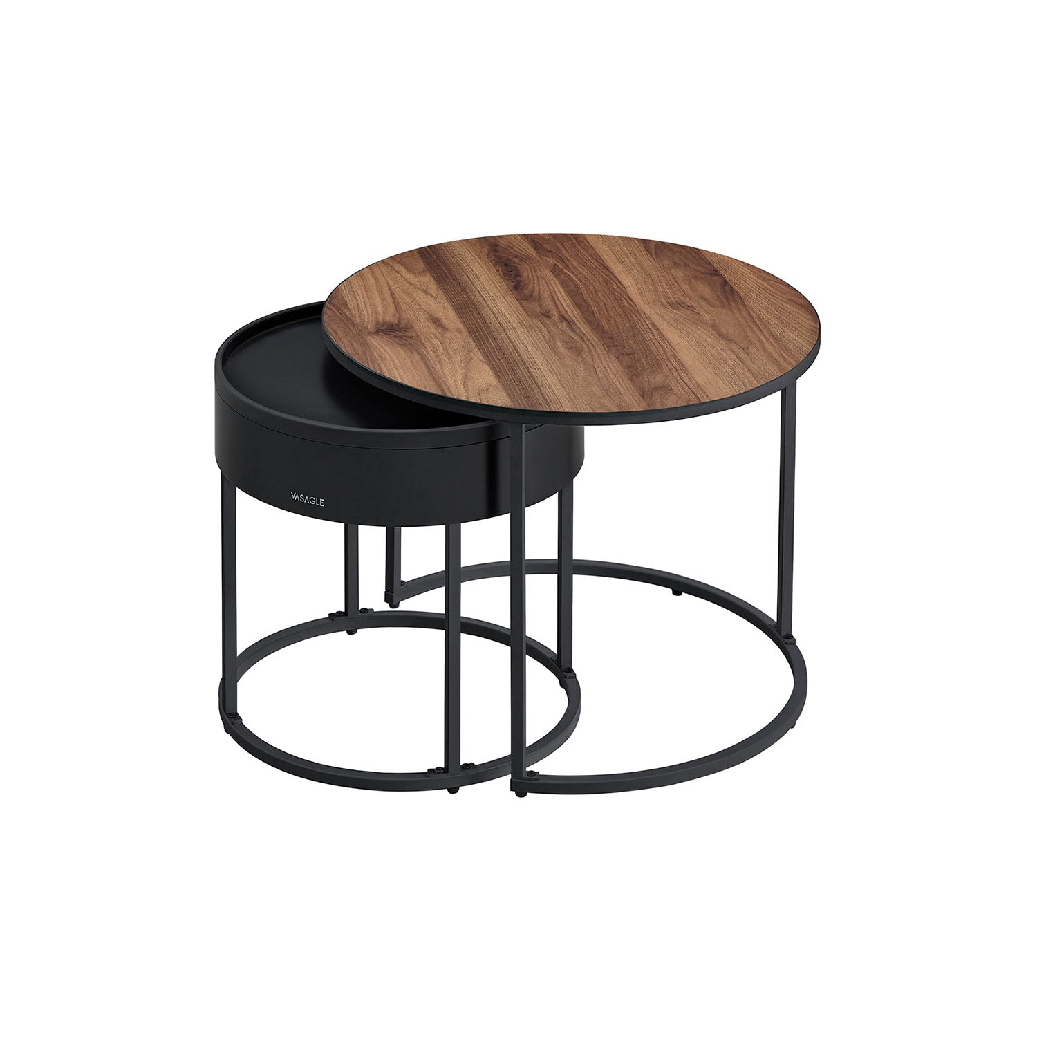 Ronde Salontafel Set Van 2 Vintage Bruin-Inktzwart