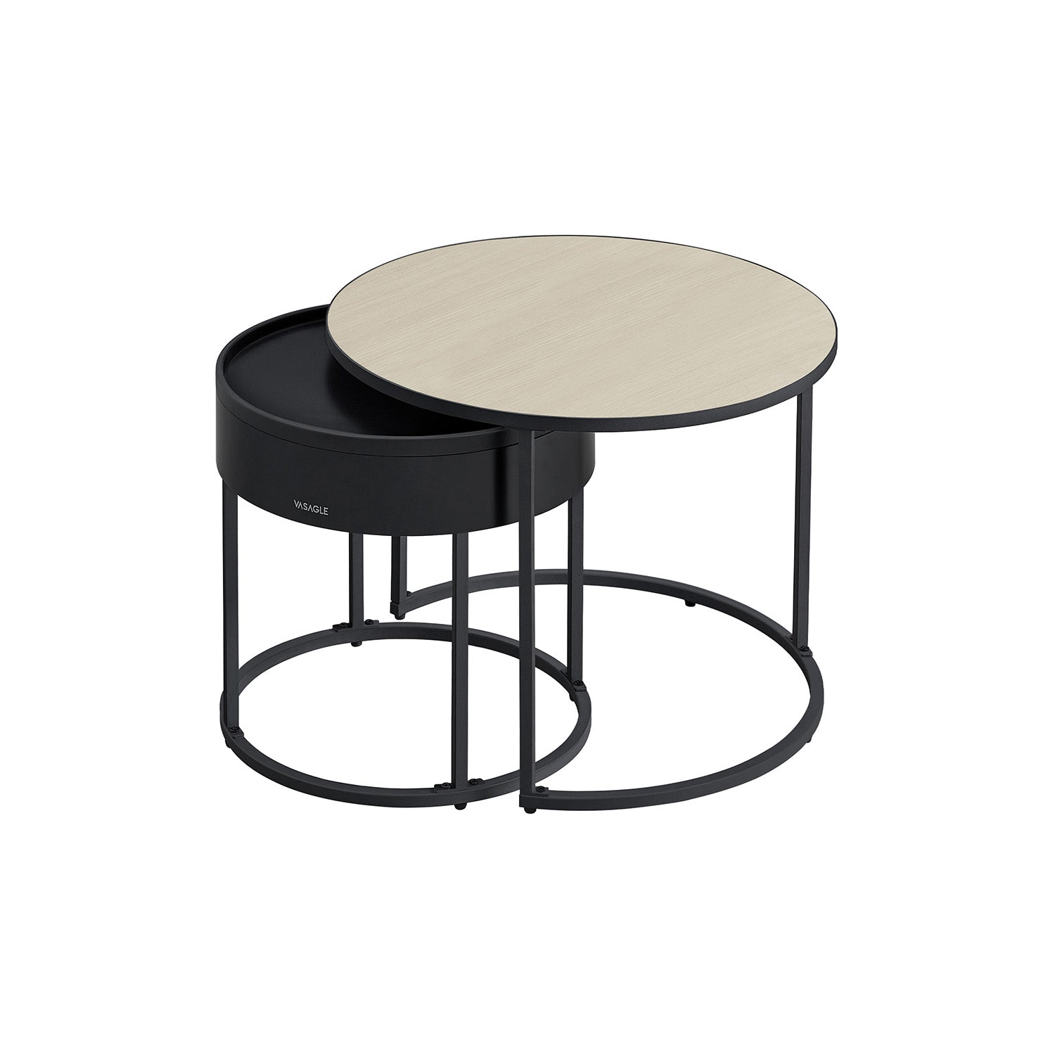 Ronde Salontafel Set Van 2 Vintage Bruin-Inktzwart