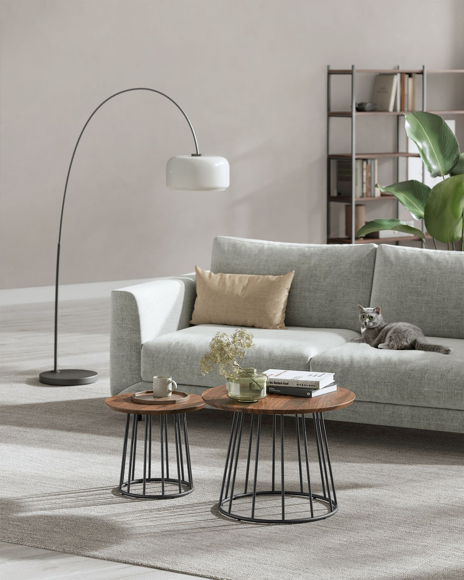 Salontafelset – Stalen Frame – Natuurlijke Walnootkleur