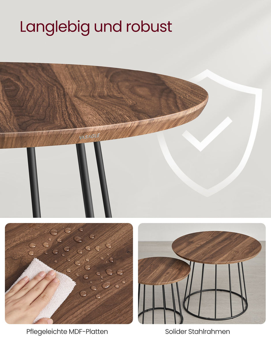 Salontafelset – Stalen Frame – Natuurlijke Walnootkleur