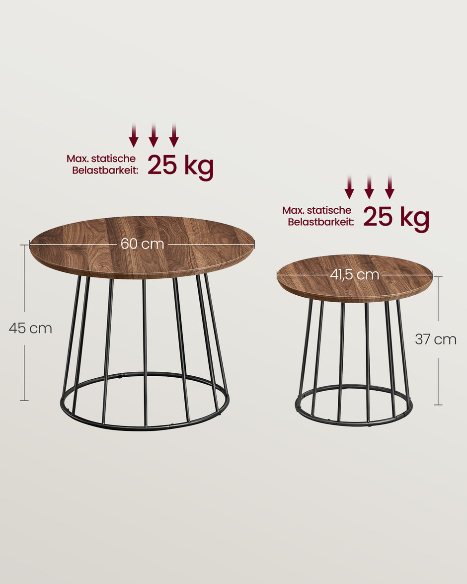 Salontafelset – Stalen Frame – Natuurlijke Walnootkleur