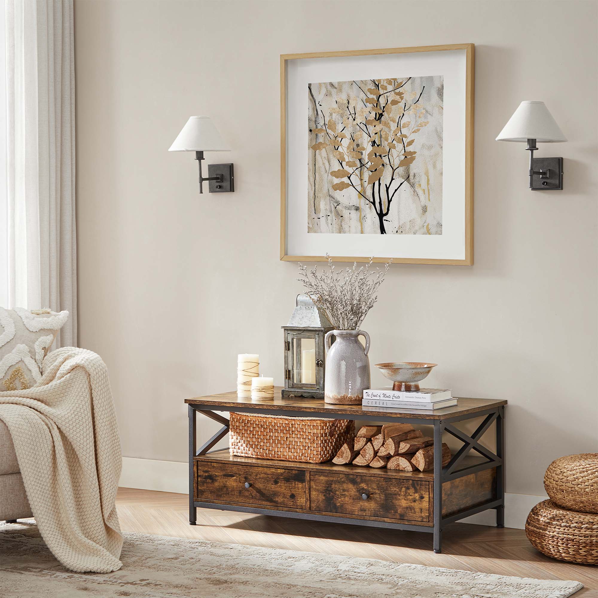 Salontafel – Met 2 lades – Vintage bruin-zwart