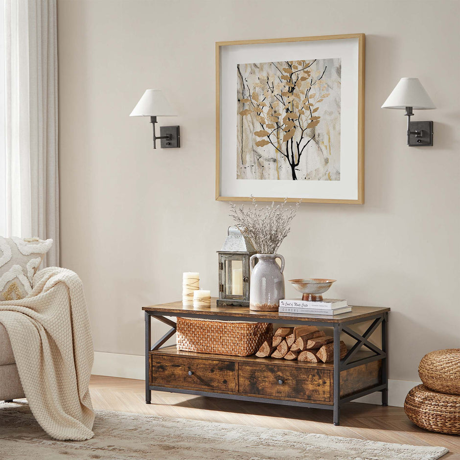 Salontafel – Met 2 lades – Vintage bruin-zwart