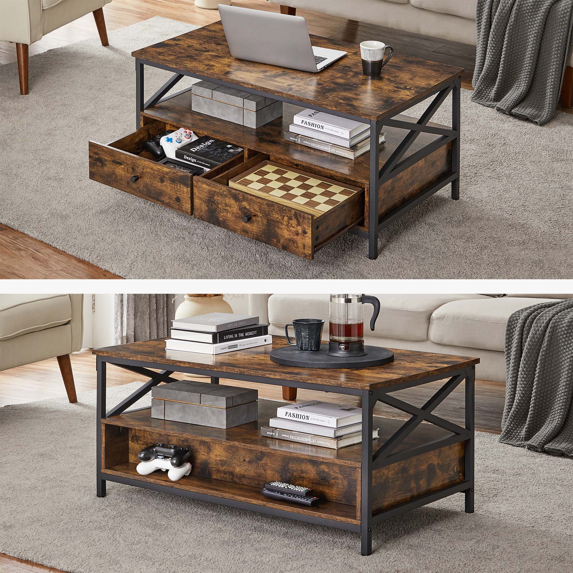 Salontafel - Woonkamertafel - Met 2 laden - 100 x 55 x 45 cm - Bruin