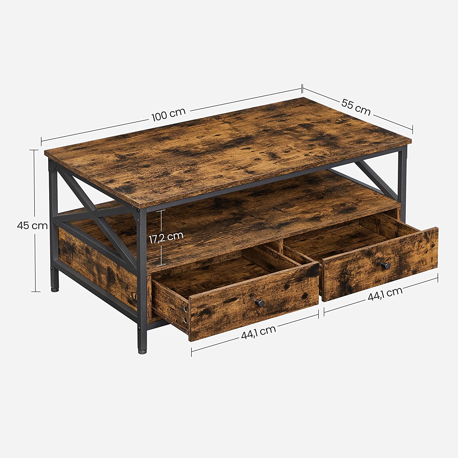 Salontafel - Woonkamertafel - Met 2 laden - 100 x 55 x 45 cm - Bruin