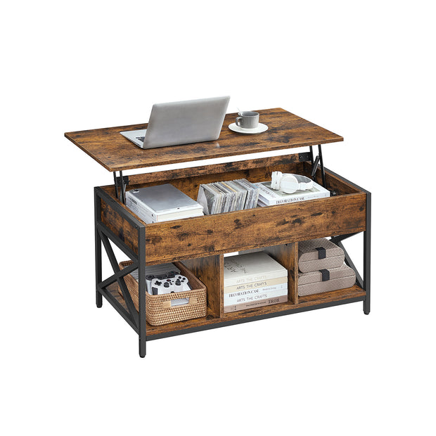 Verstelbare salontafel met open vakken vintage bruin-zwart