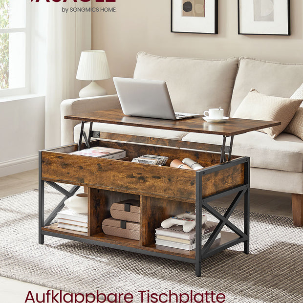 Verstelbare salontafel met open vakken vintage bruin-zwart