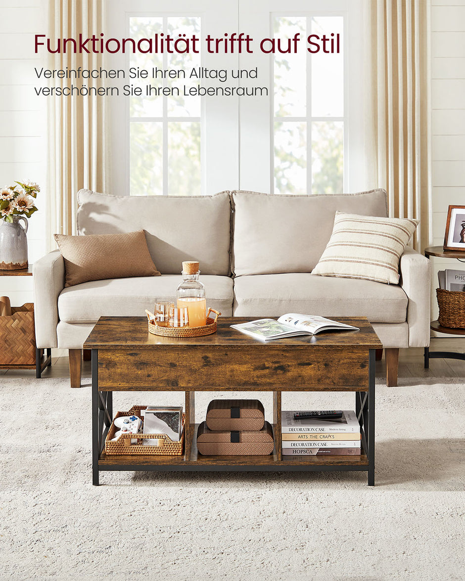 Verstelbare salontafel met open vakken vintage bruin-zwart