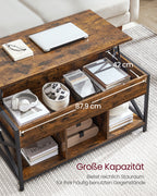 Salontafel in hoogte verstelbaar met open vakken vintage bruin-zwart
