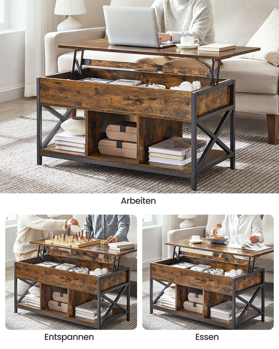 Verstelbare salontafel met open vakken vintage bruin-zwart