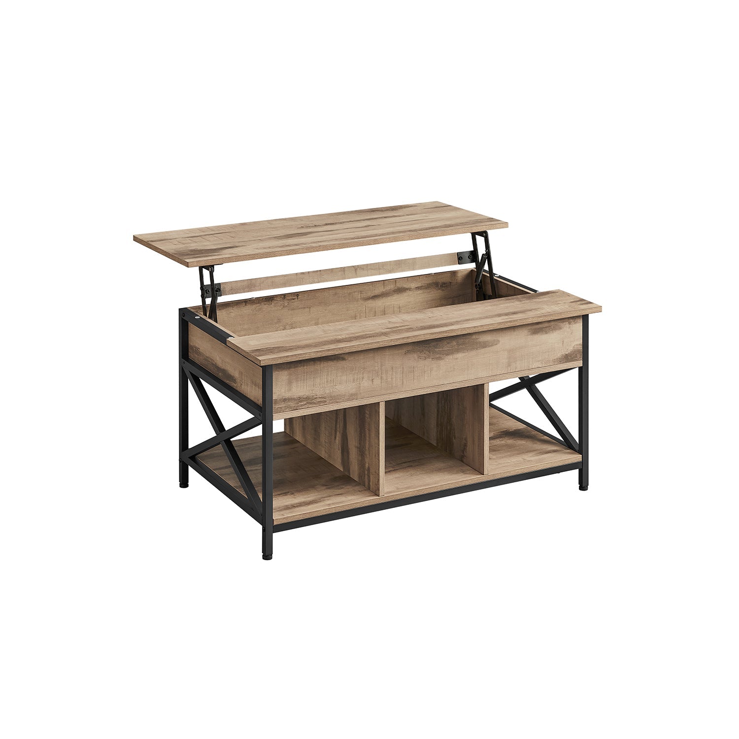 Salontafel - Woonkamertafel - Met verborgen opbergruimte - vintage bruin-zwart