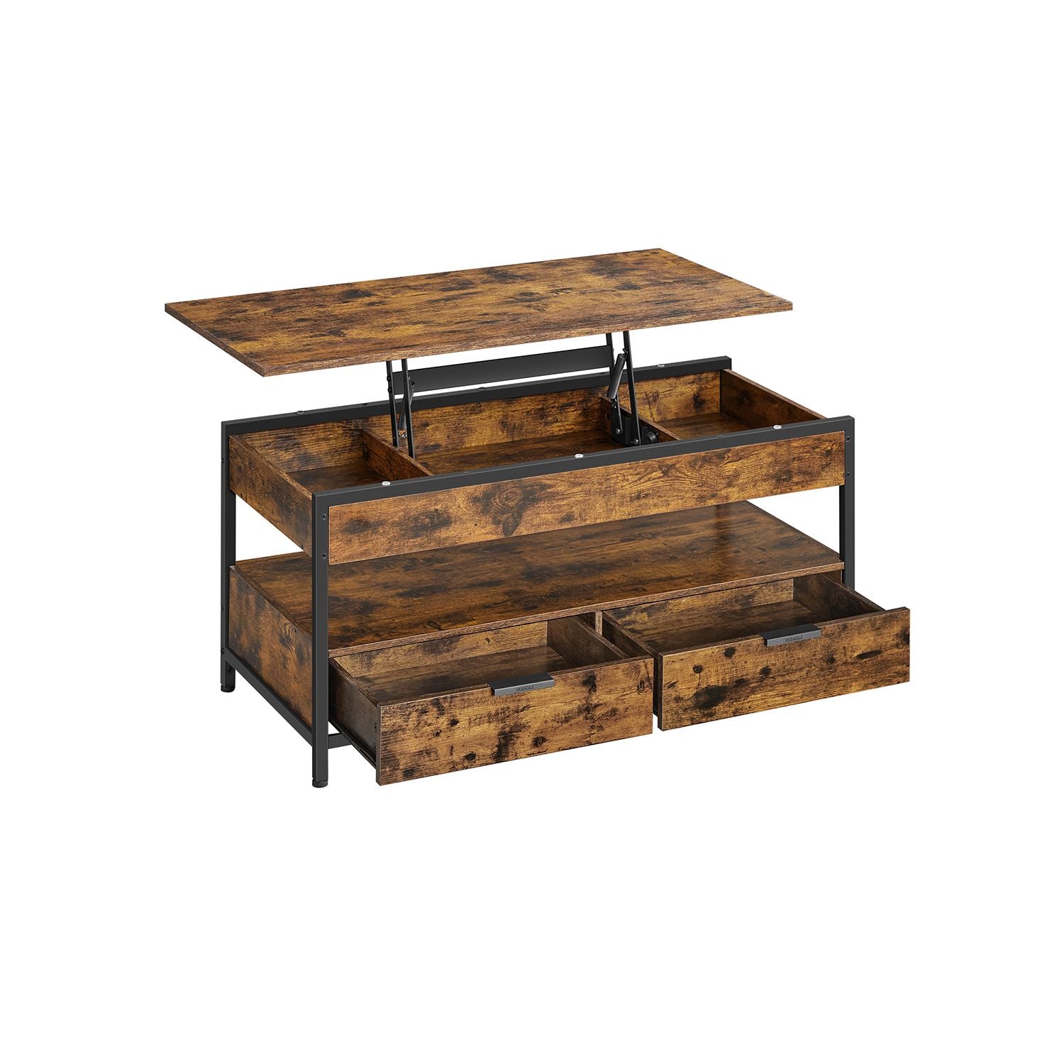 Salontafel – met lades – vintage bruin-inktzwart
