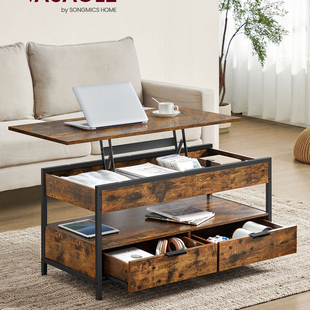 Salontafel – met lades – vintage bruin en inktzwart