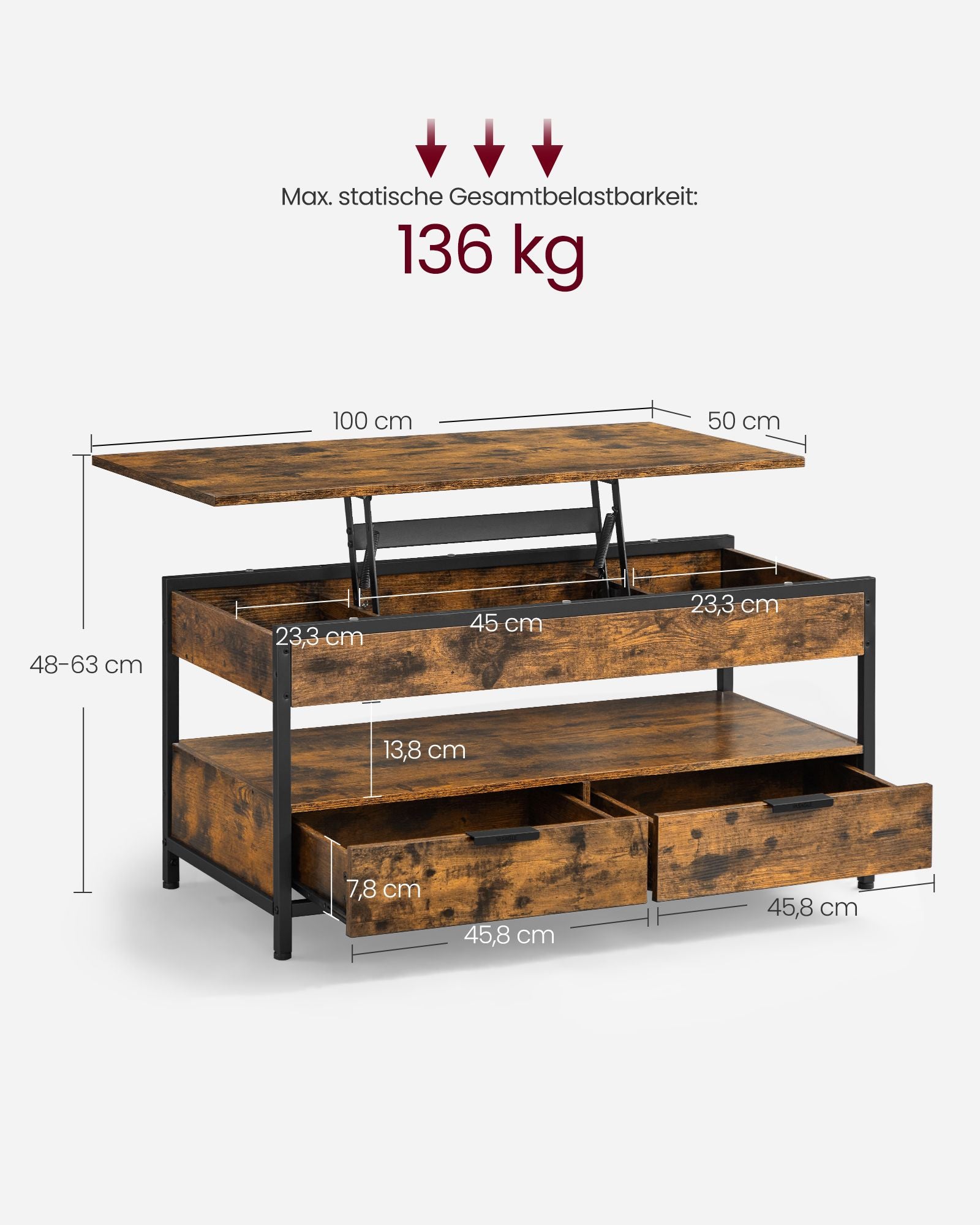 Salontafel – met lades – vintage bruin-inktzwart
